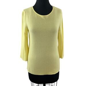 LeComte Yellow Cotton Blend Knit Crew Neck 3/4 Bell Sleeve Blouse Top Sweater 6
